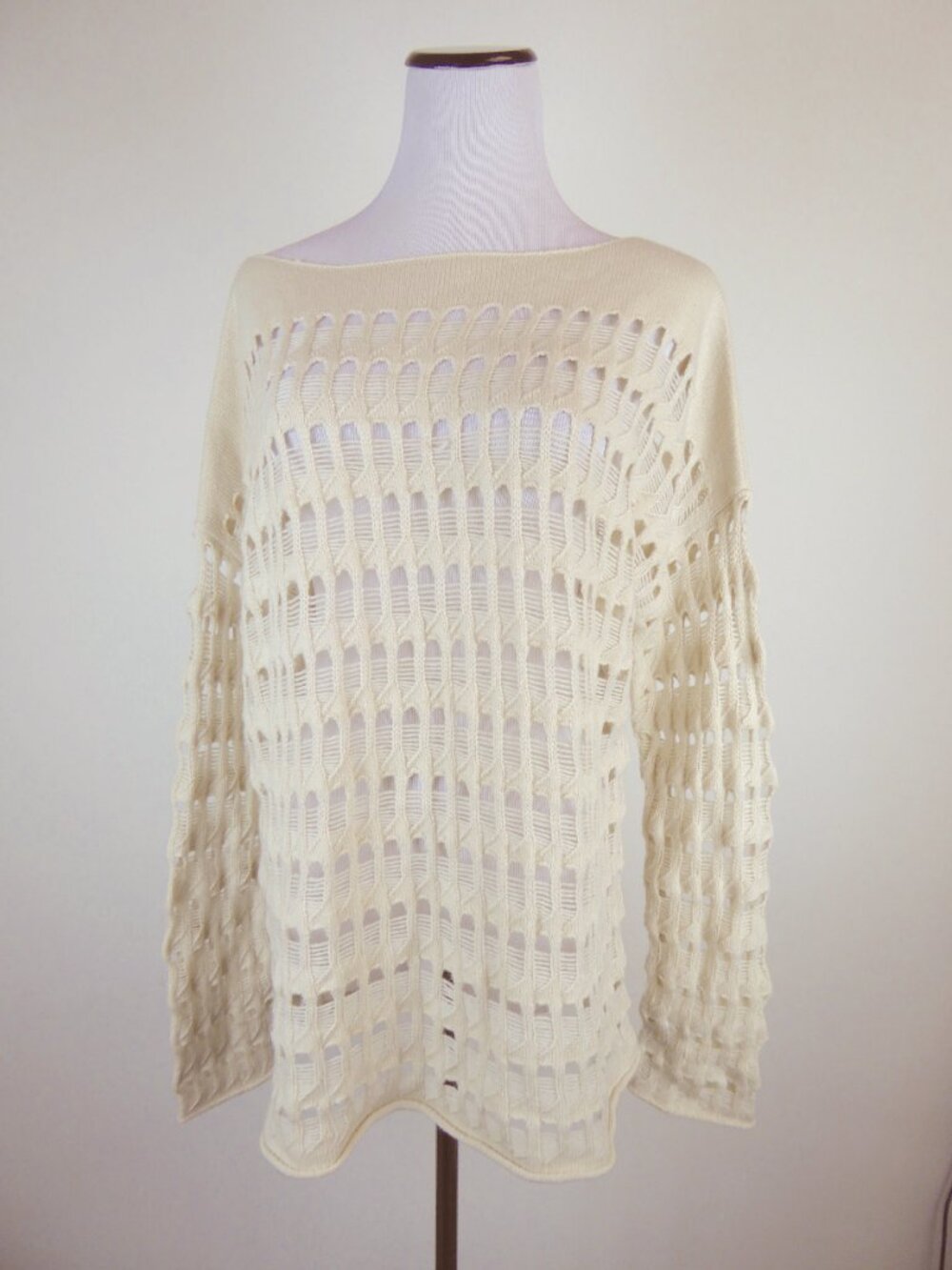 DVF OPEN LACE Rhodes BOATNECK TUNIC SWEATER L XL